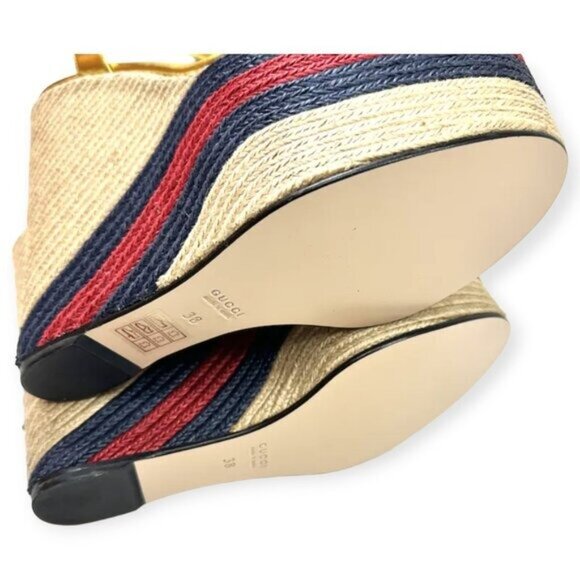 Gucci Gold Metallic Leather Jute Platform Espadrille Sandals - Picture 5 of 5